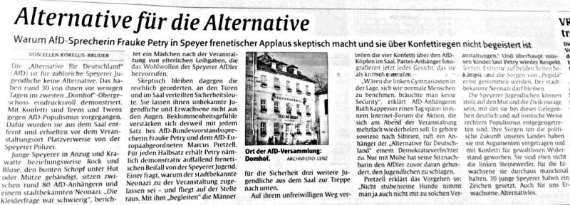 Zeitungsartikel in der RHEINPFALZ vom 09. Mai 2015