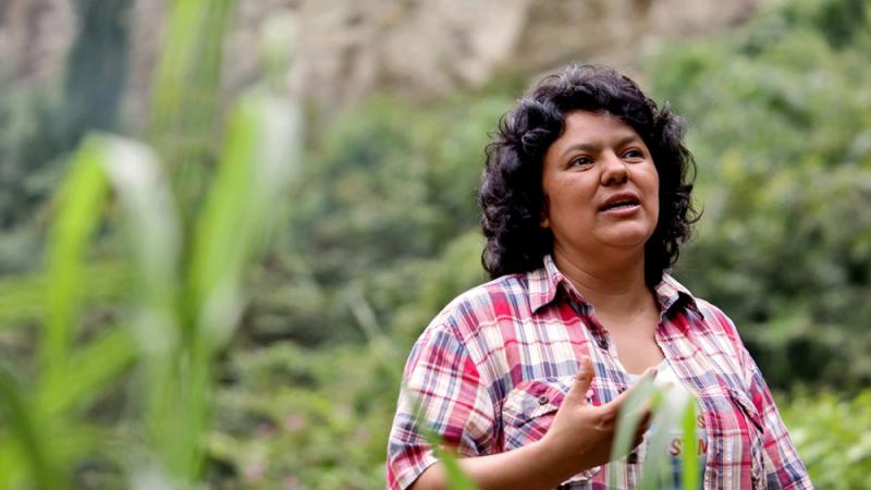 Berta Cáceres at the banks of the Gualcarque River in the Río Blanco region of western Honduras. 