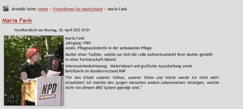 Maria Fanks Selbstdarstellung auf der Internetseite des RNF