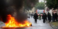 Leipzig am 18. Mai 2014: Brennende Barrikade