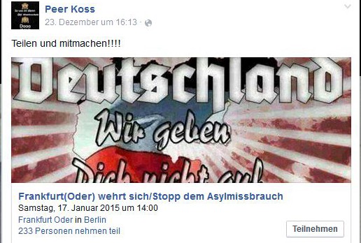 Großmachtfantasien: Peer Koss wollte anfangs mit einem großdeutschen Reich gegen Asylmissbrauch demonstrieren. (Foto: screenshot facebook)