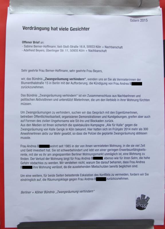 Offener Brief für die Nachbarschaft der Eigentümerinnen