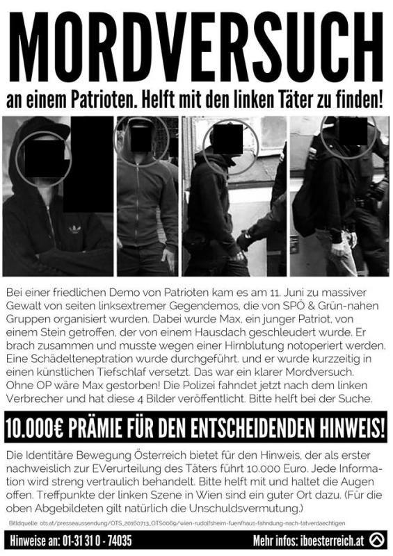 Fahndungsplakat Identitäre 13.07.2016