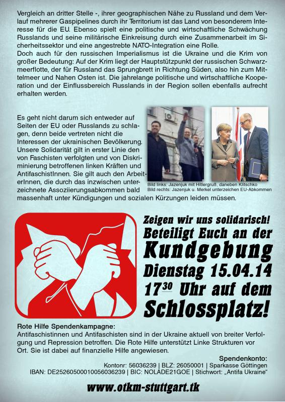 Flyer Rückseite "Solidarität mit den linken Kräften in der Ukraine"