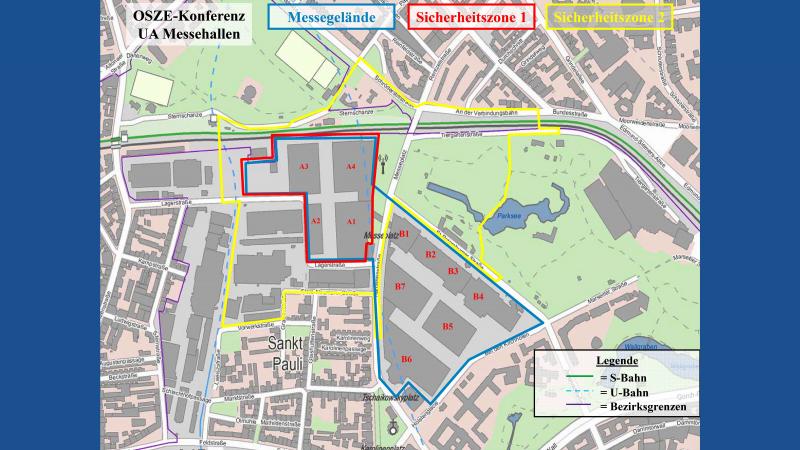 Auf der folgenden Karte sind die geplanten Sicherheitszonen für das OSZE-Treffen eingetragen.