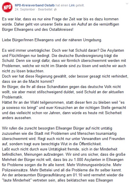 NPD-Kreisverband Ostalb macht mobil gegen Flüchtlingsunterkunft