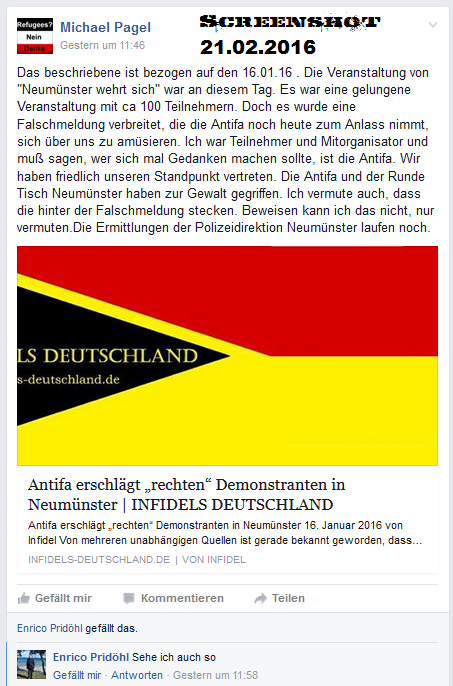 Posting von Michael Pagel in der Gruppe "Der Norden wacht auf".