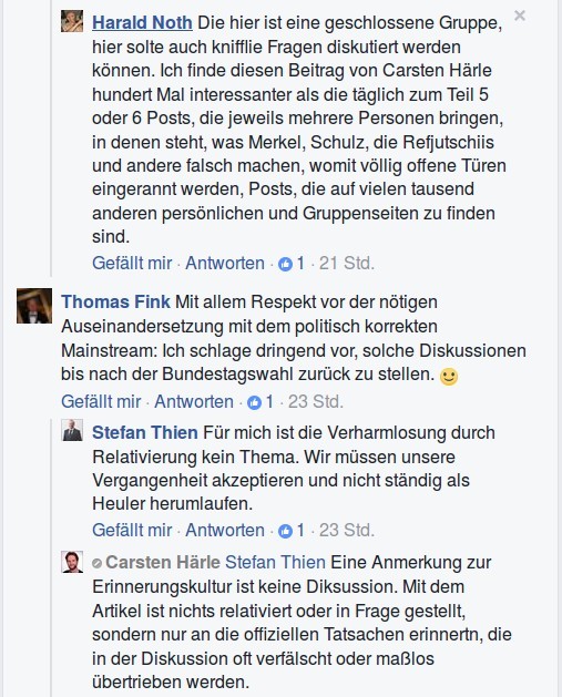 Interne Diskussion der AfD über Holocaustrelativierung: „Ich schlage dringend vor, solche Diskussionen bis nach der Bundestagswahl zurück zu stellen“, 29.01.2017