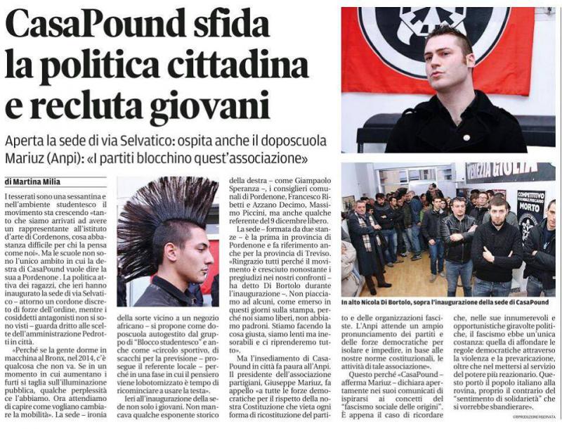 Artikel zur Eröffnung des CasaPound-Sitz "Ghibli" in Pordenone.