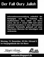 Plakat der Mobiveranstaltung zum "Fall Oury Jalloh"