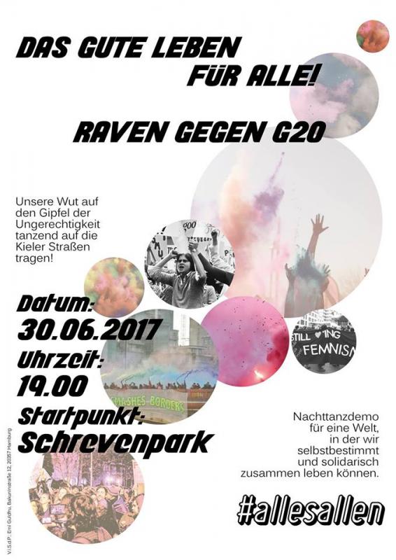 [Kiel] Nachttanzdemonstration "Das gute Leben für alle! Raven aka Regen gegen G20" 