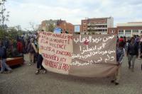 Migrant protest in Calais: "We want to go to England - we fled war and violence and found no safety and peace." Image courtesy of Calais Migrant Solidarity.