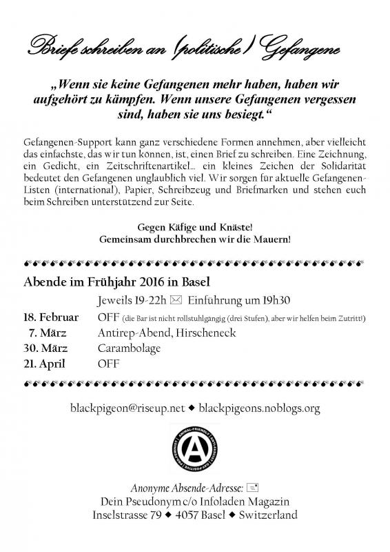 Flyer Frühjahr 2016, Briefe schreiben Basel