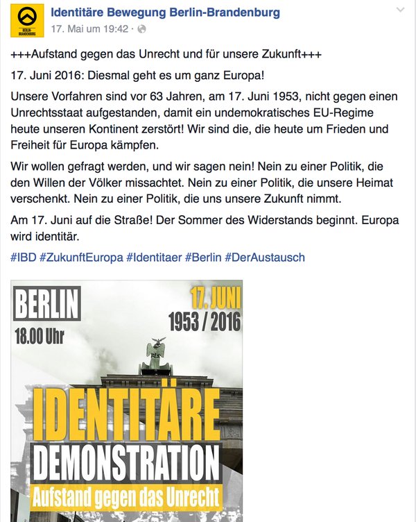 Europa-Aufmarsch der Identitären stoppen!