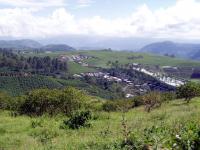 Panoramasicht er Zuckerrohr und Kaffeeplantagen bei Turrialba