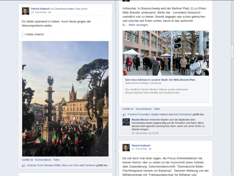 Screenshot von der Facebook-Seite von Patrick Kallweit (JN)