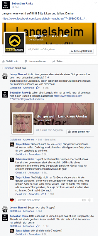 Sebastian Rinke wirbt in der GWS-Facebookgruppe für die Bürgerwehr