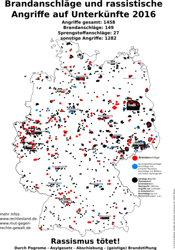 Brandanschläge und rassistische Angriffe auf Unterkünfte 2016