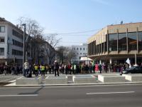 Blick von der Allee auf die Gegenaktionen