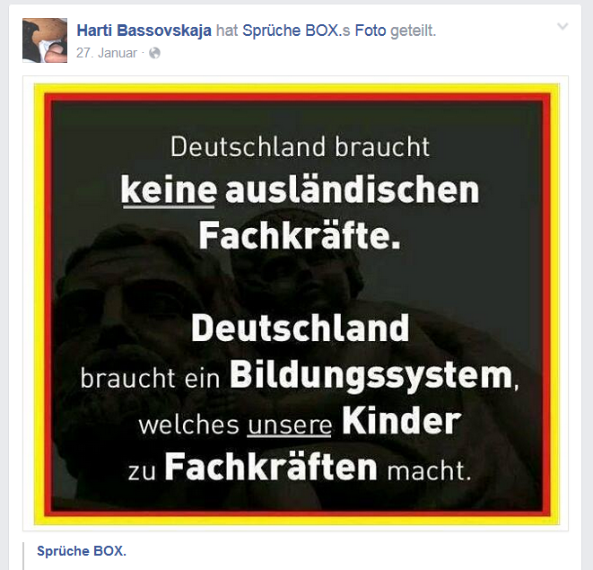 Facebook-Veröffentlichung von Jens Hartmann, 27. Januar 2015 ⬆