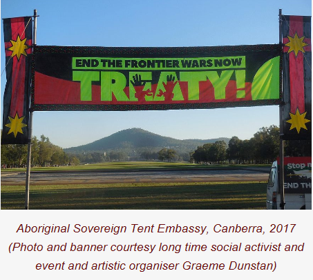 25 April 2016 was the first time delegates and descendants from Original Nations across the Land have been allowed to take part in the ANZAC parade to commemorate those slain in the Frontier Wars. (Image courtesy Sovereign Union)