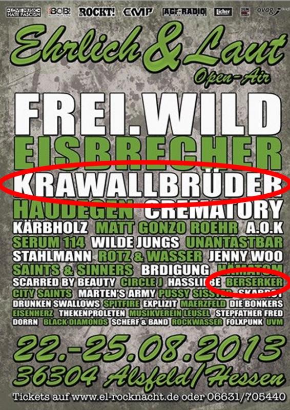 Ehrlich & Laut Festival mit Frei.Wild, Krawallbrüder und Berserker u.a.