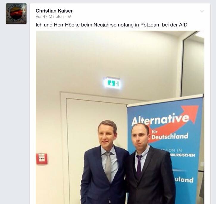 Christian Kaiser vom  "Bürgerbündnis Havelland" (rechts) und Björn Höcke (rechts, AfD Thüringen)posieren gemeinsam im Brandenburger Landtag (Screenshot Facebookprofil Christian Kaiser)