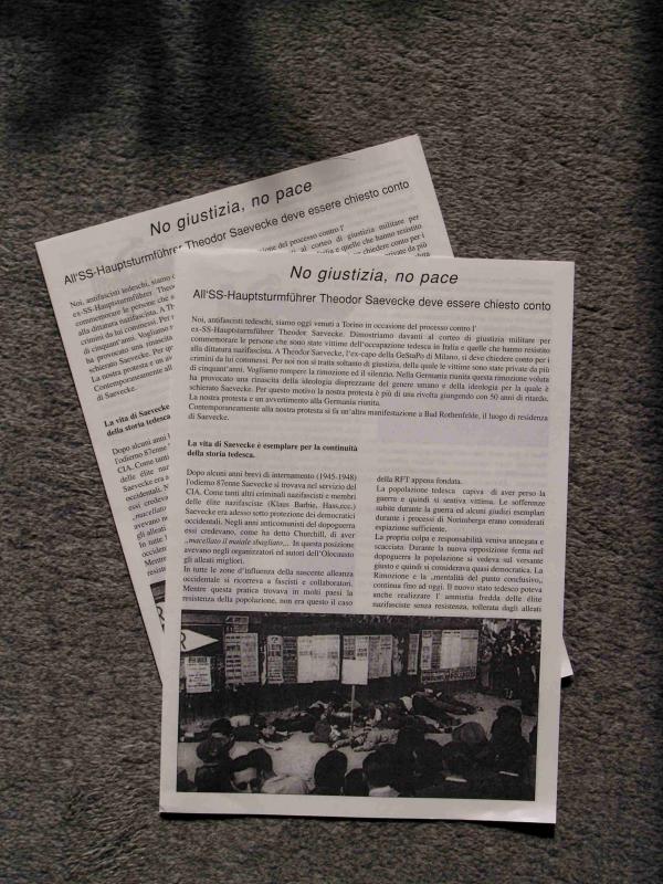 Flugblatt, das von Bochumer Antifas im Turiner Prozess verteilt wurde