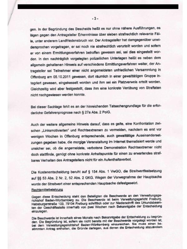 Verwaltungsgericht Freiburg Beschluss vom 21.10.11 (3/4)