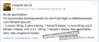 Ein Neonazi aus Ludwigshafen suchte wenige Tage vor der Veranstaltung noch Boxer für eine “Fight Night in Mittelhessen” Screenshot: facebook.de