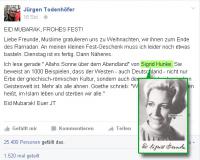 Jürgen Todenhöfer empfiehlt die Nazi-Autorin Sigrid Hunke auf seiner Facebook-Seite