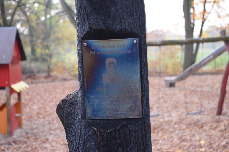 Mit einem brennenden Autoreifen entzündeten Linksextremisten den Baum und die Gedenktafel. Foto: spreepicture