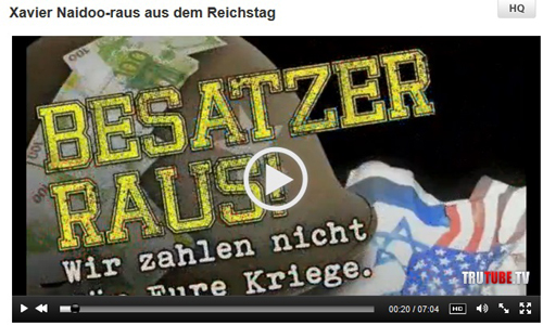 Screenshot von der Truther-YouTube-Version "TruTube": Video zu XavierNaidoos "Raus aus dem Reichstag)
