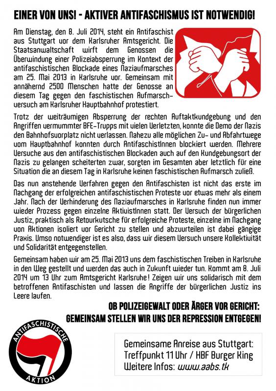 07.08.2014: Antifaschistische Prozessbeobachtung in Karlsruhe