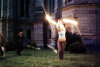 Fire dancer at a night demo in Mainz, Germany