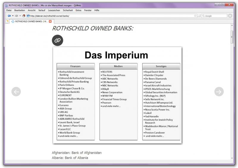 Screenshot: DaBrain "Rothschild owned banks"