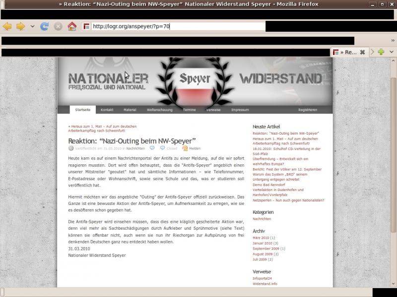 Nazireaktion auf ein Outing vom 31.03.2010 (Screenshot)