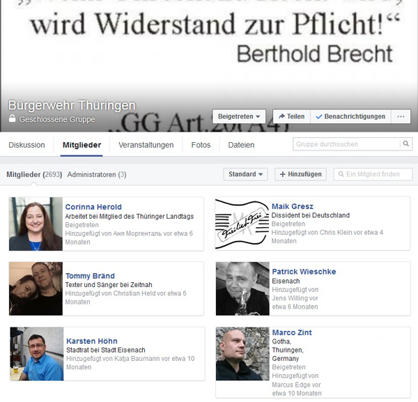 AfD-Abgeordnete Herold auch in Facebook-Gruppe „Bürgewehr Thüringen“ mit NPD-Funktionären, Neonazi-Musikern und Kameradschaftsnazis (Bild: Juli 2016)